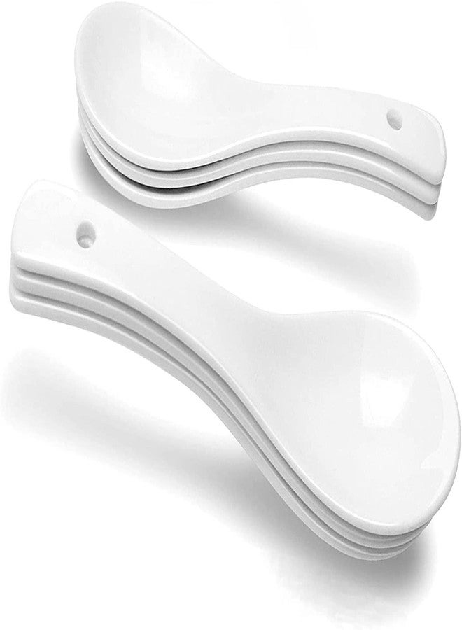 BLISS START Ceramic Serving Spoon Set of 6, Long Handled Soup & Dessert,Chinese Spoon Ceramic Tableware Set,- Microwave Safe - Image 3